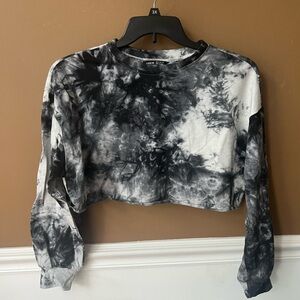 SHEIN Black & White Women’s Cropped Athleisure Sweatshirt Size M Tie Dye